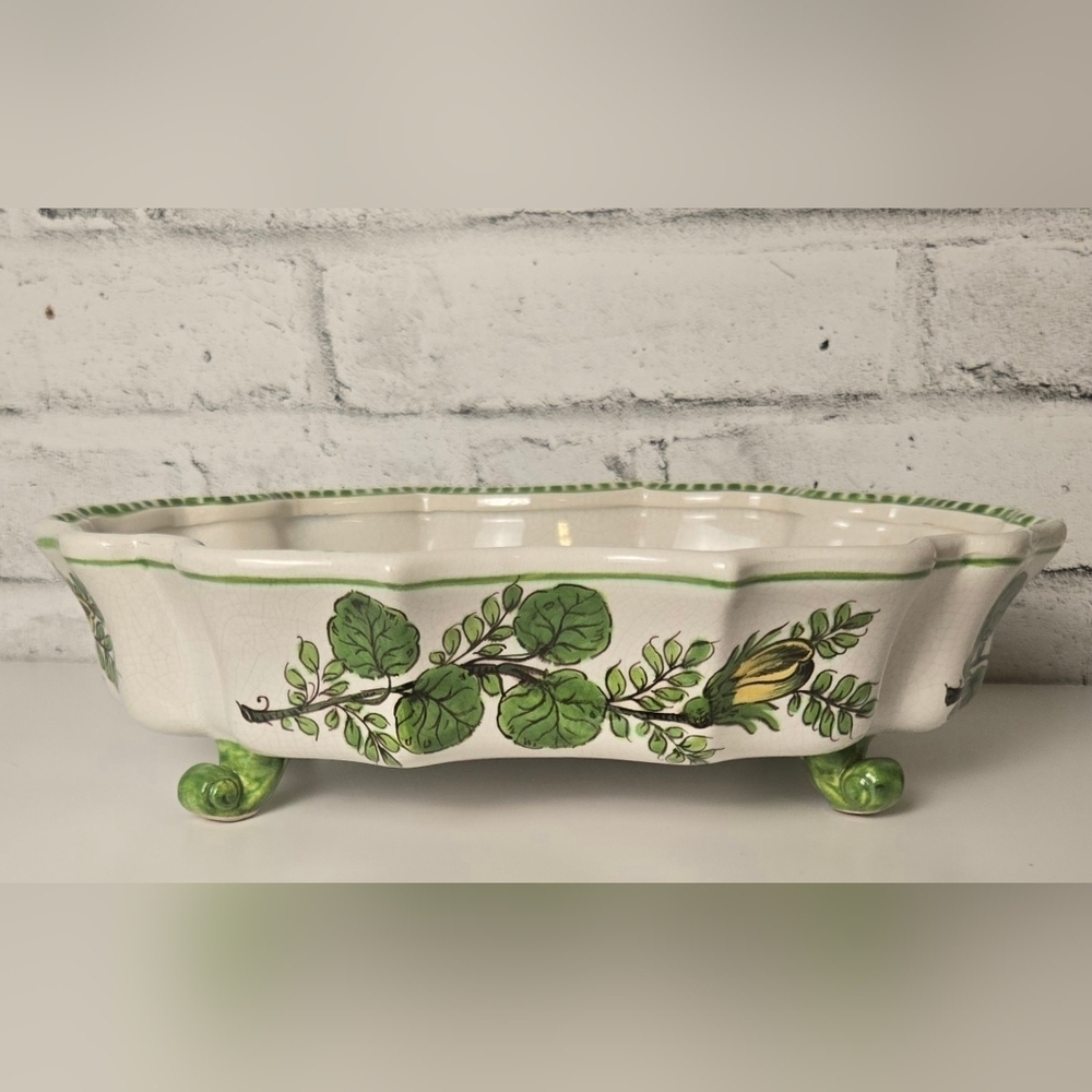 Vintage Italian Hand Painted Footed Ceramic Bowl Tray Floral CP/50